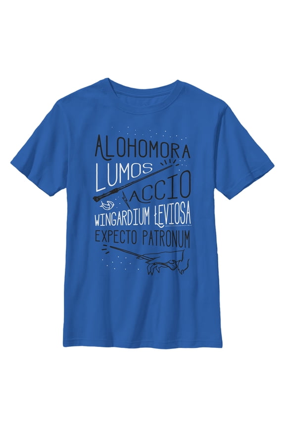 Boy's Harry Potter List of Spells Graphic Tee Royal Blue Medium
