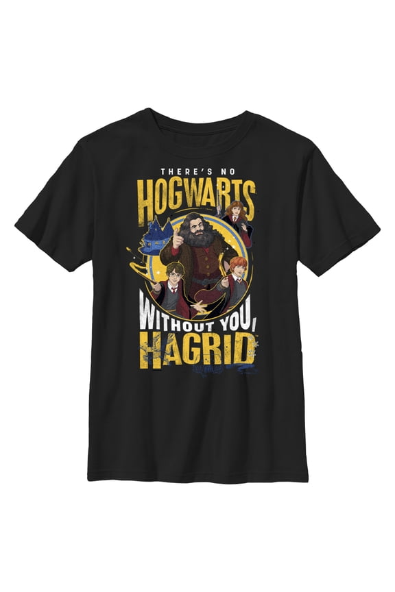 Boy's Harry Potter No Hogwarts Without Hagrid Graphic Tee Black Small