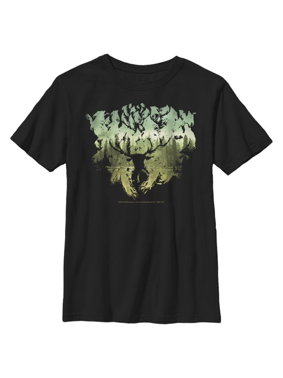 Boy's Harry Potter Patronus Stag Silhouette Graphic Tee Black Medium