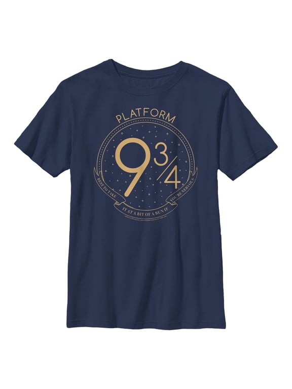 Boys' Husky Harry Potter Platform 9 3/4 Line Art Graphic Tee Navy Blue Small