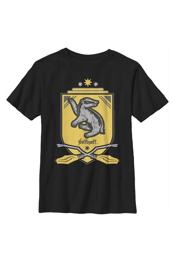 Boy's Harry Potter Quidditch Hufflepuff Team Crest  Graphic Tee Black Small