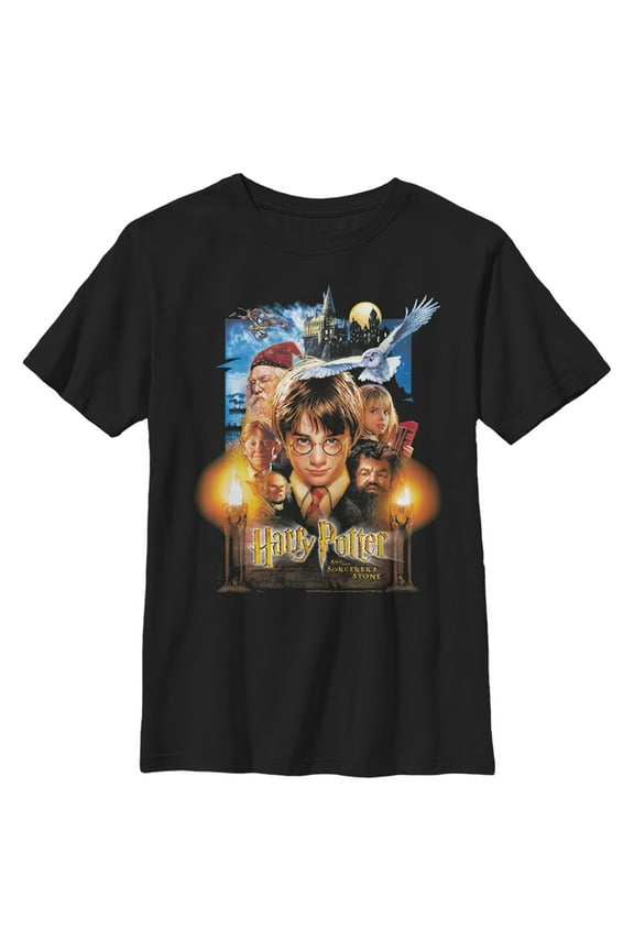 Boys' Husky Harry Potter Sorcerer's Stone Movie Poster Graphic Tee Black Small