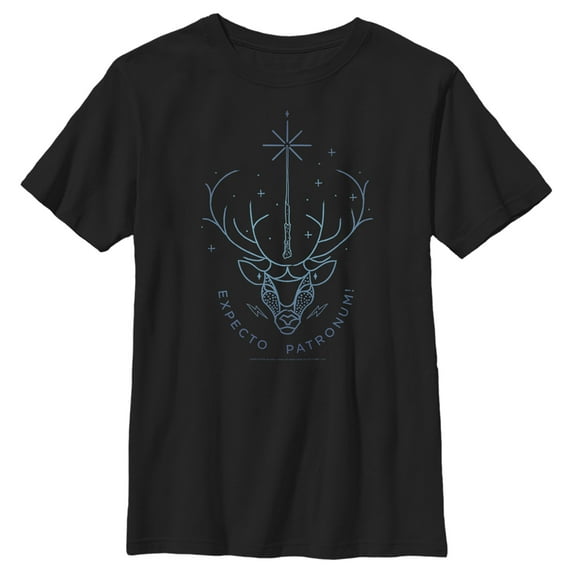 Boy's Harry Potter Stag Patronus Line Art Graphic Tee Black X Small