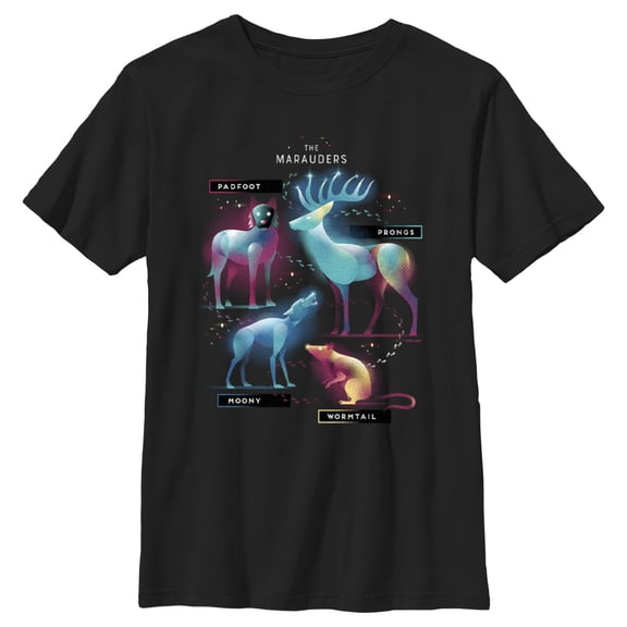 Boy's Harry Potter The Marauder Animals Graphic Tee Black Medium
