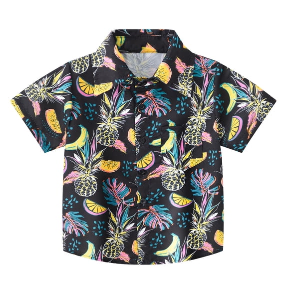 Boy's Hawaii Beach Holiday Shirt Short Sleeved Tropical Print Button-Up Shirts