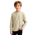 thumbnail image 1 of Boy's Henley Shirts Waffle Long Sleeve Tops Leisure Button Round Neck Solid Color Shirt Lightweight Blouse, 1 of 6
