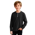 thumbnail image 1 of Boy's Henley Shirts Waffle Long Sleeve Tops Leisure Button Round Neck Solid Color Shirt Lightweight Blouse, 1 of 6