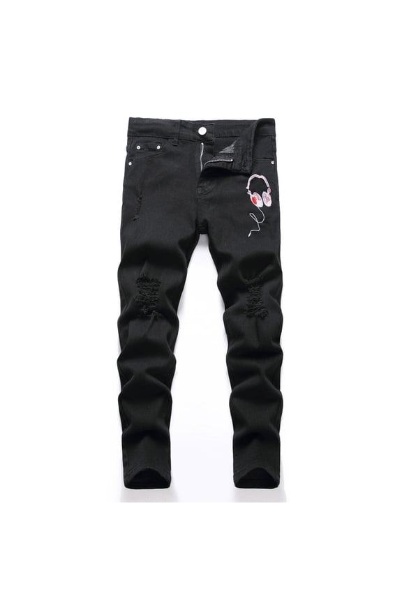 Boy's Hop Street Jeans Elastic Waist Casual Wide Leg Durable Kids Boys Pull on Denim Pants with Flap Pocket for Kids