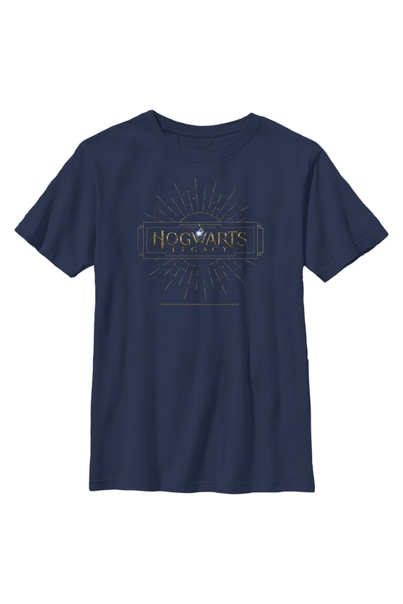 Boy's Hogwarts Legacy Art Deco Logo Graphic Tee Navy Blue Large