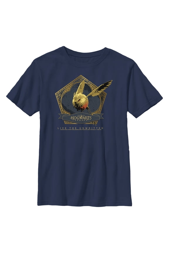 Boy's Hogwarts Legacy Golden Snidget Logo Graphic Tee Navy Blue Medium