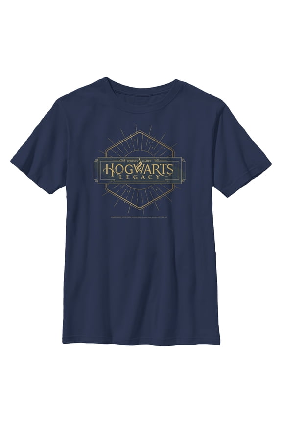 Boy's Hogwarts Legacy Small Art Deco Logo Graphic Tee Navy Blue Small