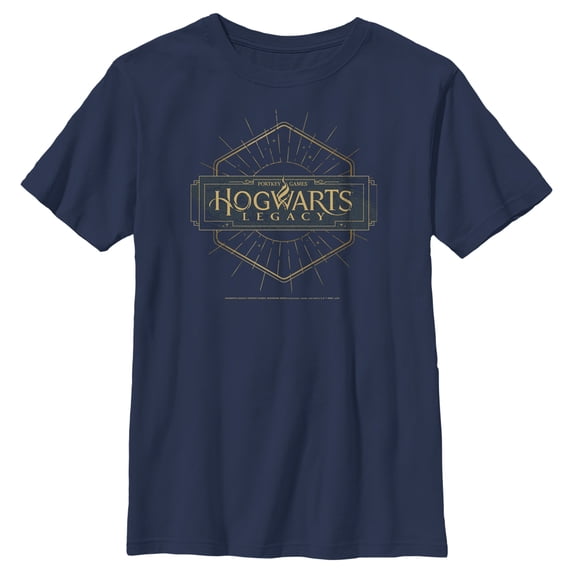 Boy's Hogwarts Legacy Small Art Deco Logo Graphic Tee Navy Blue X Small