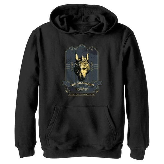 Boy's Hogwarts Legacy The Graphorn Logo Pull Over Hoodie Black Medium