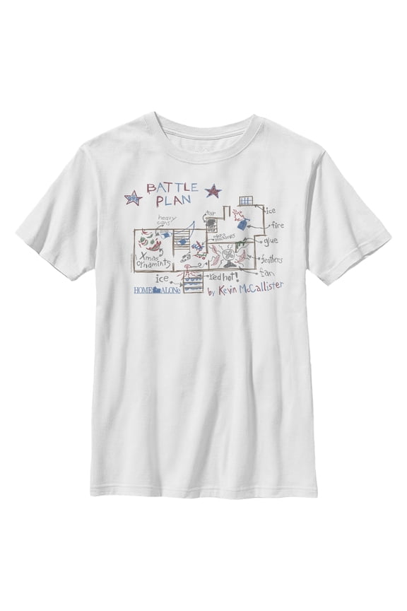 Boy's Home Alone Kevin’s Battle Plan  Graphic Tee White Medium