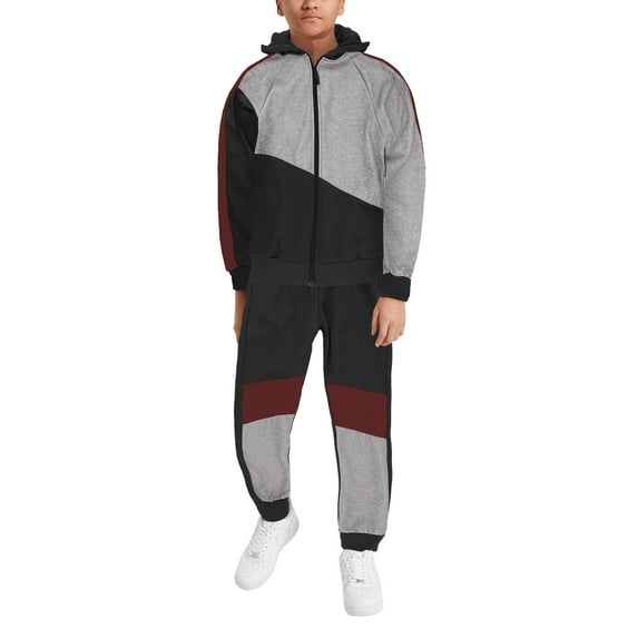 Boy's Hooded Active Running Casual Jogging Kids Toddler Tracksuit 2 Pcs Set (Black/Heather Grey, 12)