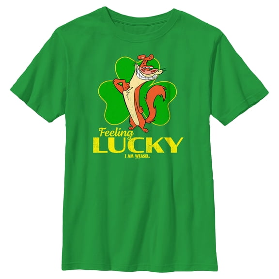 Boy's I Am Weasel Feeling Lucky Graphic Tee Kelly Green Large