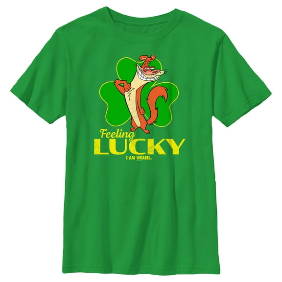 Boy's I Am Weasel Feeling Lucky Graphic Tee Kelly Green X Large