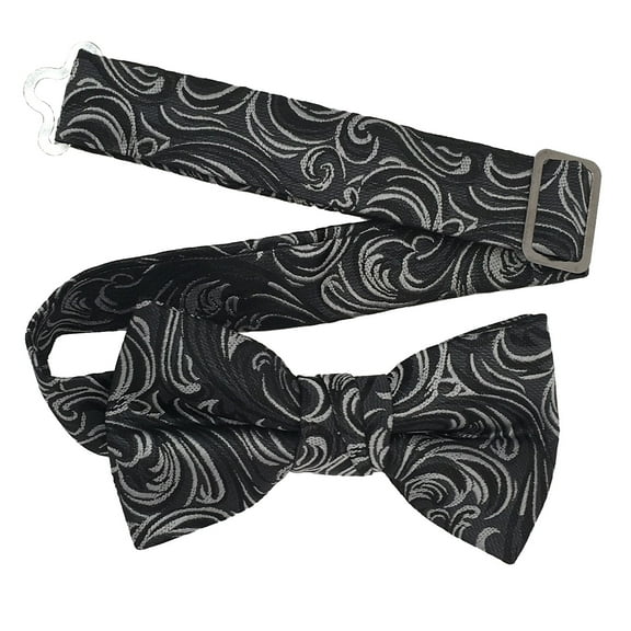 Boy’s Imperial Silver Black Formal Satin Pre-Tied Bow Tie in a Variety of Colors by Spencer J’s Signature Satin Collection