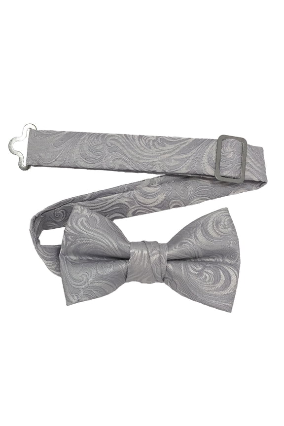 Boy’s Imperial Silver Formal Satin Pre-Tied Bow Tie by Spencer J’s Signature Satin Collection