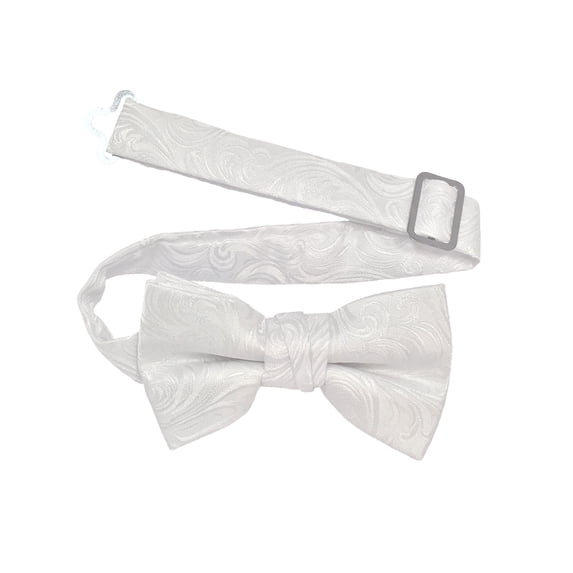 Boy’s Imperial White Formal Satin Pre-Tied Bow Tie in a Variety of Colors by Spencer J’s Signature Satin Collection