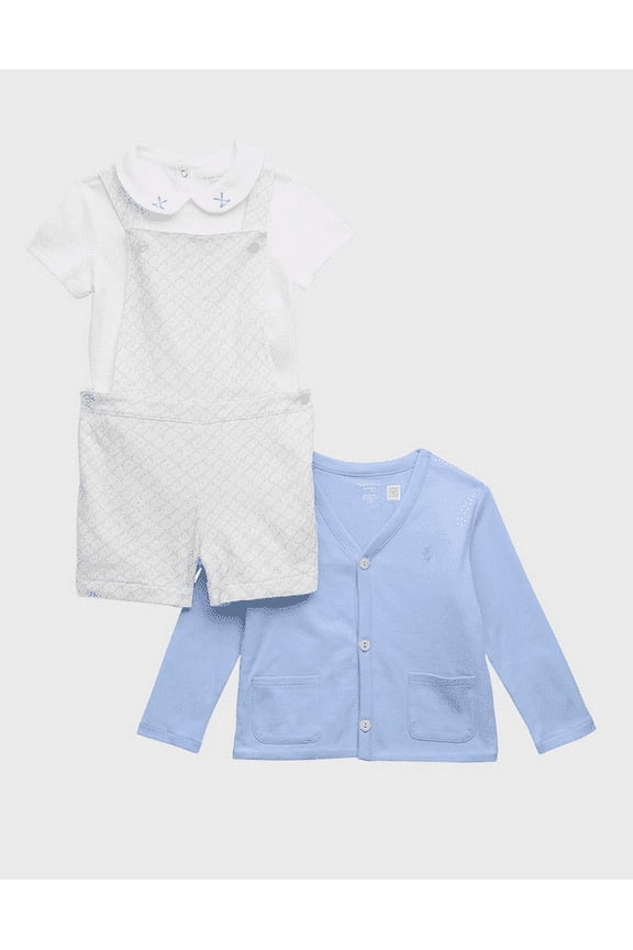 Boy's Interlock Knit Cardigan, Overalls and Bodysuit Set