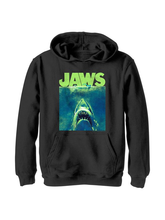Boy's Jaws Neon Poster Pull Over Hoodie Black Small