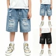 thumbnail image 1 of Boy's Jean Denim Shorts Jorts Ripped Destroyed High Frayed Distressed Long Shorts Bottoms 7-14Y Light Blue, 1 of 9
