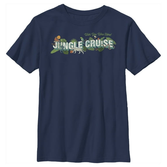 Boy's Jungle Cruise Wish You Were Here Postcard Logo Graphic Tee Navy Blue Large