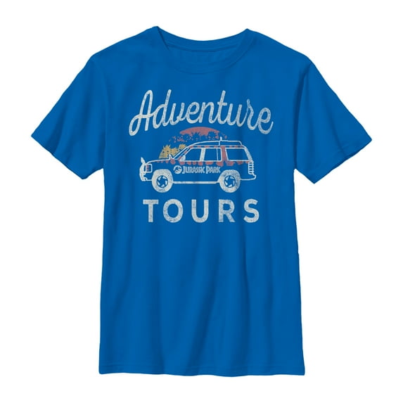 Boy's Jurassic Park Adventure Car Tours Graphic Tee Royal Blue Large