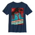 thumbnail image 1 of Boy's Jurassic Park All Theme Parks Have Delays, T-Rex Graphic Tee Navy Blue X Large, 1 of 3