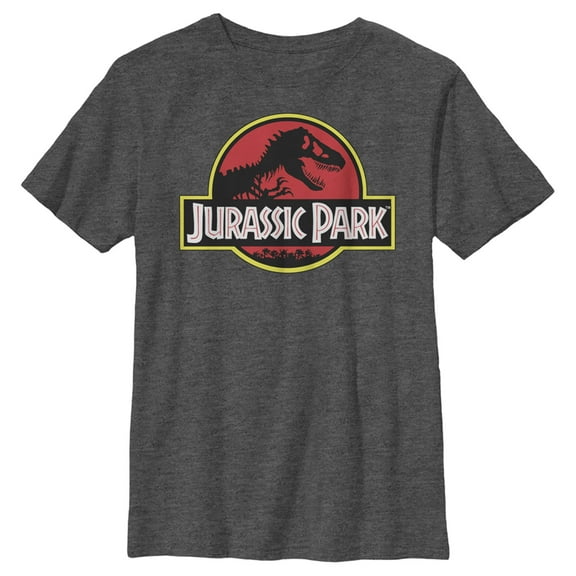 Boy's Jurassic Park Bold T Rex Logo  Graphic Tee Charcoal Heather Medium