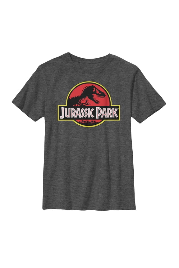 Boy's Jurassic Park Bold T Rex Logo  Graphic Tee Charcoal Heather Small