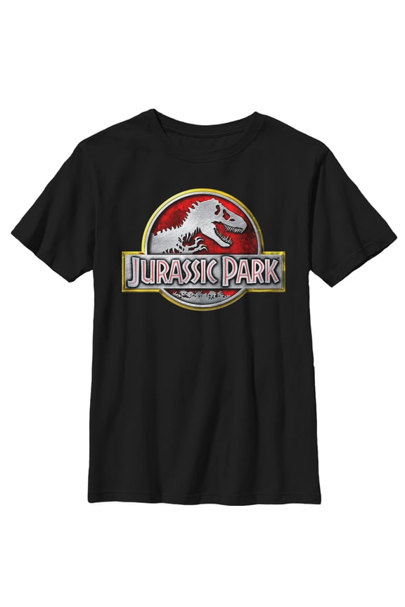 Boy's Jurassic Park Chrome Logo Graphic Tee Black Large