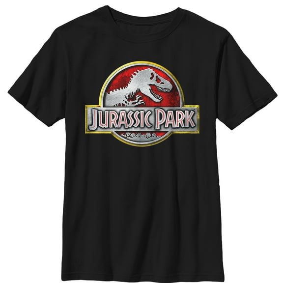 Boy's Jurassic Park Chrome Logo  Graphic Tee Black X Small