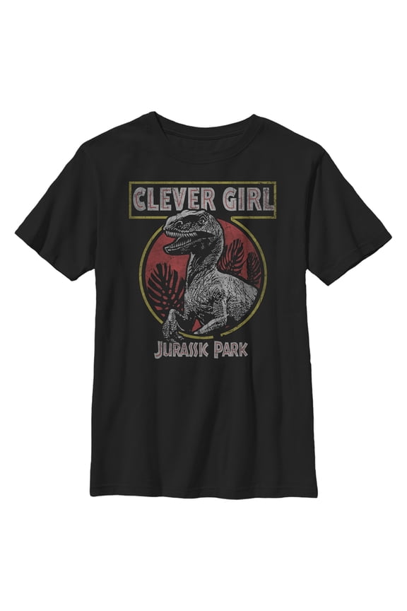 Boy's Jurassic Park Clever Girl Badge Graphic Tee Black Large