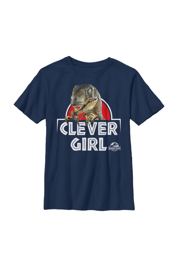 Boy's Jurassic Park Clever Girl Raptor Graphic Tee Navy Blue Large