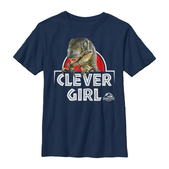 Boy's Jurassic Park Clever Girl Raptor Graphic Tee Navy Blue Small