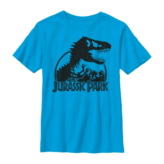 Boy's Jurassic Park Dino Skeleton Silhouette Logo Graphic Tee Turquoise X Large