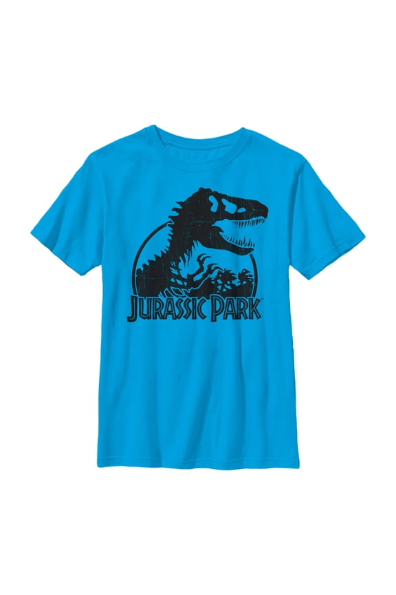 Boy's Jurassic Park Dino Skeleton Silhouette Logo  Graphic Tee Turquoise X Small