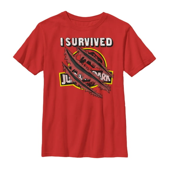 Boy's Jurassic Park I Survived The Island, Raptor Claw Tear  Graphic Tee Red Medium