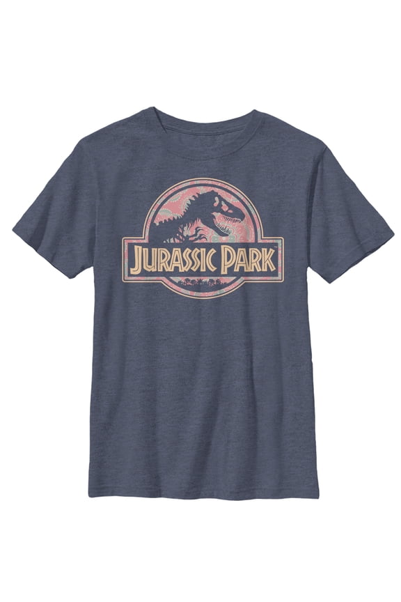 Boy's Jurassic Park Logo Henna Print Graphic Tee Navy Blue Heather Large