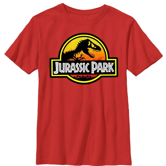 Boy's Jurassic Park Logo Outlined Graphic Tee Red Medium