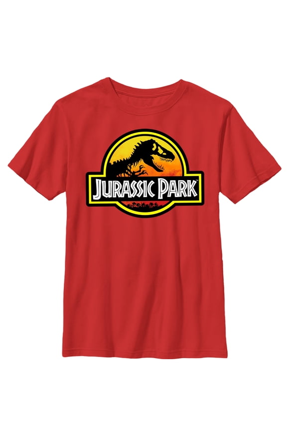Boy's Jurassic Park Logo Outlined Graphic Tee Red Medium