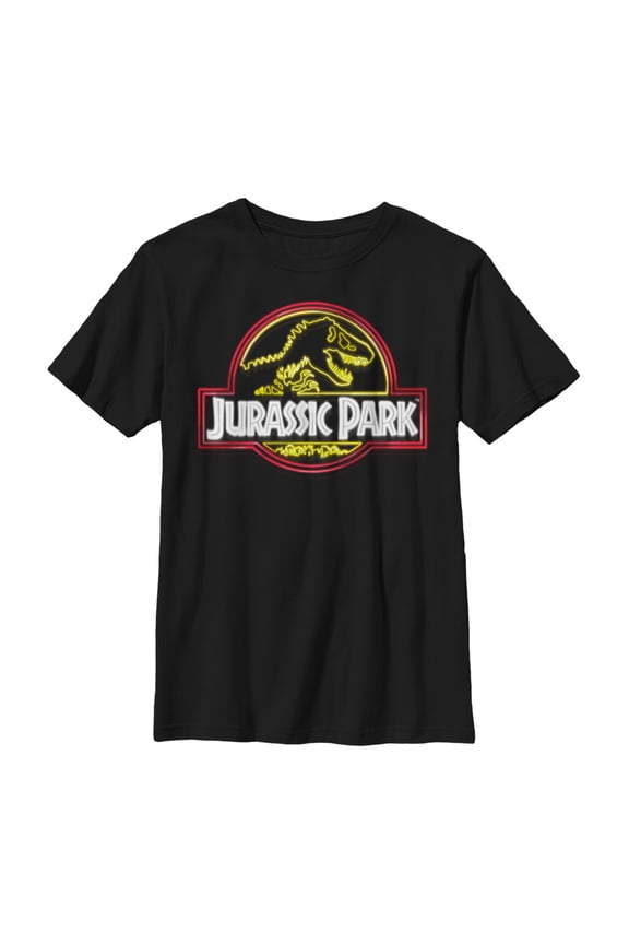 Boy's Jurassic Park Neon T Rex Logo Graphic Tee Black Large