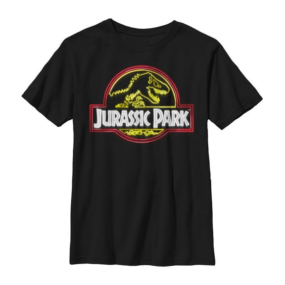 Boy's Jurassic Park Neon T Rex Logo  Graphic Tee Black X Large