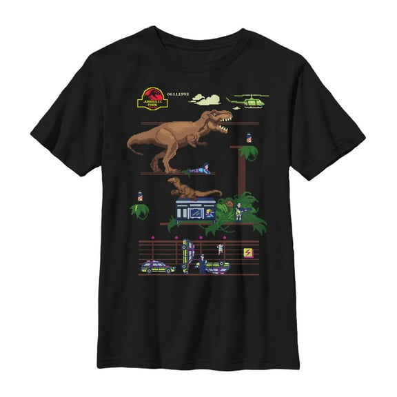 Boy's Jurassic Park Pixel Video Game  Graphic Tee Black Medium