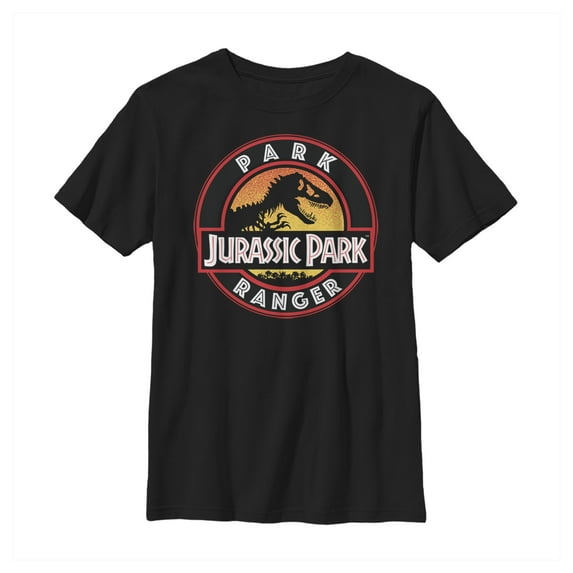 Boy's Jurassic Park Ranger T-Rex Silhouette Graphic Tee Black Medium