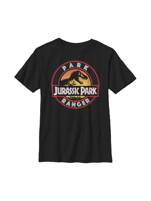 Boy's Jurassic Park Ranger T-Rex Silhouette Graphic Tee Black X Large