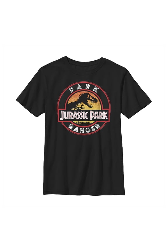 Boy's Jurassic Park Ranger T-Rex Silhouette Graphic Tee Black X Large