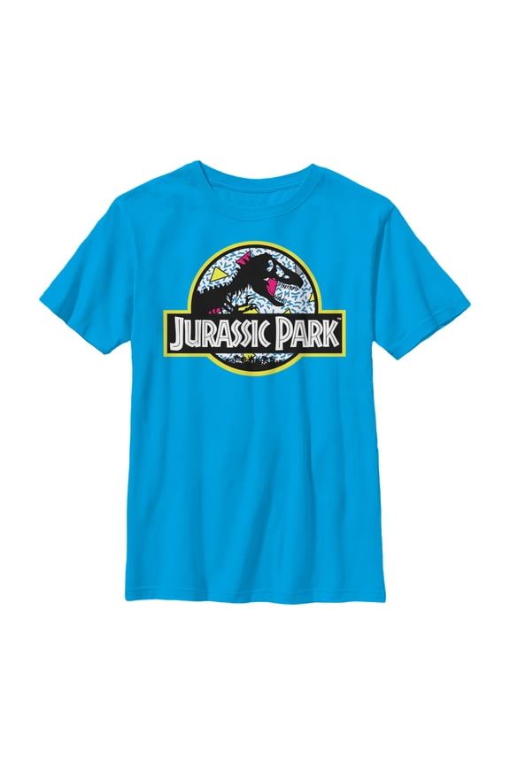 Boy's Jurassic Park Retro Party Logo Graphic Tee Turquoise Large